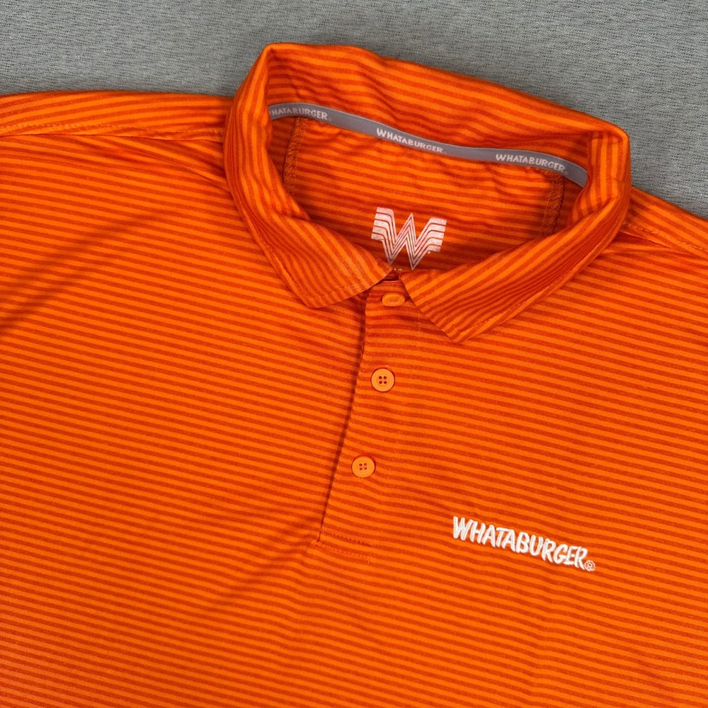 Whataburger Polo Shirt Mens XL Orange Striped Short Sleeve Fast Food Uniform